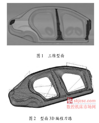 图 1 三维型面图 2 型面 3D 编程刀路